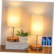 Set of 2 Table Lamps with 2 USB Ports, Modern Bedside, Desk Lamps with Cream