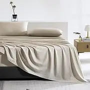 TUMEI Premium Linen French Flax Flat Sheet Only - 35% Euro Linen 65% Cotton Flax Linen Sheet, Stone Washed, Ultra Soft & Breathable, Queen Size（90”x102”，Linen）, 1-Piece Farmhouse Top Sheet