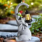 Snowrabbit Elephant Statue Garden Decor - Lucky Elephant Outdoor Statue with Solar Powered Lantern, Elephant Gifts for Women,Resin Yard Art for Outdoor & Home Decor(11" Elephant)