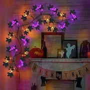 1.8M/6Ft 54 LED Beads Halloween String Lights Black Willow Lantern Pumpkin Bat Maple Leaf Wall Desktop Halloween Party Atmosphere Decorative Light AAA Waterpro