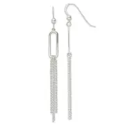 Sterling Silver Polished Oval And Multi-Strand Beaded Chain Dangle Earrings