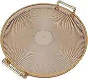 Round Decorative Tray with Gold Handles - Multi Functional Golden Rim Serving Tray for Fruit Desserts, Round Tray with Gold Handle (Succinite)
