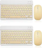 2 Pack Bluetooth Keyboard and Mouse Combo Rechargeable Portable Wireless Keyboard Mouse Set for Apple iPad iPhone iOS 13 and Above Samsung Tablet Phone Smartphone Android Windows (10 inch Yellow)