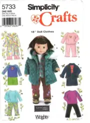 Simplicity Craft Sewing Pattern 18" DOLL CLOTHES Elaine Heigl 5733 UNCUT