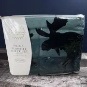 NWT Y2K Flannel Target Cal King Bedding Flannel Sheet Set Green Moose Holiday