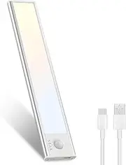 Motion Sensor Under Cabinet Light, 40cm LED Bar, 2000mAh Rechargeable, 3 Colour Temperatures, USB-C Charging, Dimmable, White (1, Small)
