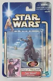 STAR WARS ATTACK OF THE CLONES ZAM WESELL BOUNTY HUNTER WITH QUICK-DRAW ACTION