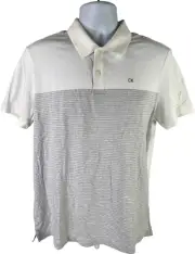 NEW Calvin Klein Men’s White Striped Liquid Touch Polo Shirt - M