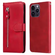For iPhone 15 Pro Max Anti-Scratch Calf Texture Phone Case Zipper Pocket Wallet Foldable Stand Cover