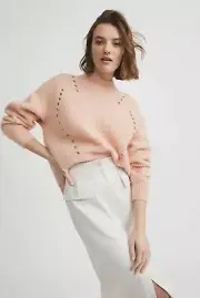 BNWT Witchery Pointelle Crop Knit Jumper Pale Apricot Size M RRP $179.95 Only 1