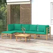 6 Piece Garden Lounge Set with Green Cushions Bamboo Patio Bar Sets