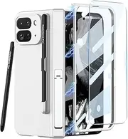 Case for Google Pixel 9 Pro Fold with S Pen Holder & Stylus, Shockproof Hard PC Case with Magnetic Hinge Protection and Stand & Built-in Screen Protector for Google Pixel Fold 2 2024 (Silver)