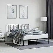 Bed Furniture Metal Bed Frame Without Mattress with Headboard Black 135x190 cm