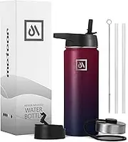 Meteor Insulated Water Bottle-Stainless Steel,Upgraded Leakproof Lids,Wide Mouth,Vacuum Insulated Flask,Three Lids,Drink Bottle for Sports,Travel,Office,Outdoor,Kids