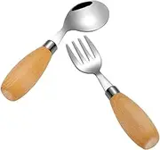 PRETYZOOM 1 Set Stainless Steel Fork Spoon Set with Wood Handle for Learning Reusable Dinnerware for Independent Eating