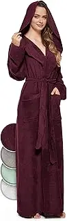 [jazzylab] Women's Bathrobe with Hood, Extra Long, Extra Light Terry Towelling (340 gm²), 100% Cotton, Sauna Gown Dressing Gown, House Coat