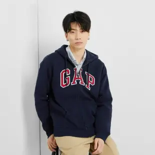 【GAP】男女同款 Logo刷毛連帽外套-藏藍色(461135)