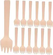 Mobestech 100pcs Disposable Mini Fork and Spoon Food Pick - Small Sporks Bulk Bamboo Cheese Forks - Wooden Cocktail Utensils