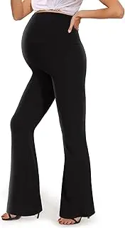 [KIM S] Maternity Ribbed Flare Leggings Over The Belly/High Waisted Bell Bottom Pants for Yoga Casual Work