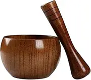 Pestle and Mortar Set Wood Mortar and Pestle Set, Bright Appearance Wood Round Grinder Bowl for Guacamole, Salsa, Herb Crusher and Pill, 4.7in Mortar and Pestle