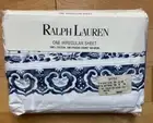 NIP Vintage Ralph Lauren Blue White Chinaware Flat TWIN Sheet Irregular