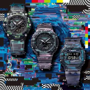 【CASIO 卡西歐】G-SHOCK 數位雜訊 半透明 閃爍紫 八角形錶殼45.4mm(GA-2100NN-1A)