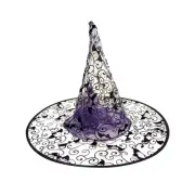 Purple Glitter Mesh Witch Hat Felt Black Bat Wizard Halloween Costume Party Hats