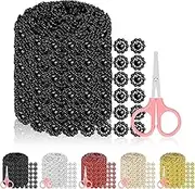 Glarks 3pcs Black Flower Rhinestone Ribbon Set, 98mm x 3 Yards 6 Rows Plastic Rhinestone Mesh Fabric with 2pcs Tools, Bling Rhinestone Ribbon, Sparkling Bling Wrap Ribbon for Arts Crafts Party Decoration