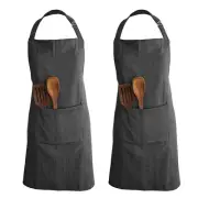 Simple Adjustable Set Of 2 Grey Color Cotton Fabric Apron For Unisex