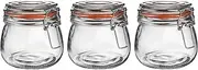 [Argon Tableware] Glass Jars with Airtight Metal Clip Lid - 500ml/17.6oz - 3 Pack - 4 Colour Seals - Medium Kitchen Storage Container Round Preserving Jar for Pickling, Chutney, Jam, Coffee