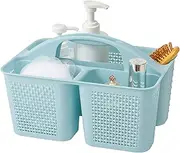 UUJOLY Plastic Portable Shower Caddy Basket Bucket, Cleaning Shower Basket with Handle Compartments Storage Basket Organizer for Bathroom Kitchen College Dorm Sink, Blue