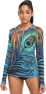 [RPLIFE] Cow Skin Womens Long Sleeve Rash Guard Long Beach Shirt, Summer Modest Clothing