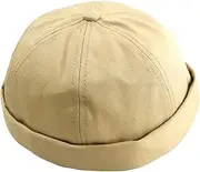 [Letuwj] Men's Cotton Brimless Rolled Cuff Docker Beanie Cap