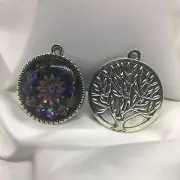 Kaleidoscope~ Tree Of Life Glass Cabochons 1" Silver Bezel Pendant New 1453