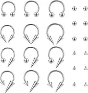 [DOINEUFL] 12PCS Stainless Steel Septum Piercing Jewellery, Hypoallergenic Septum Ring, Nose Ring, Lip Ring Set, Circular Barbells in 3 Sizes, Stylish Piercing Jewellery for Women and Men, 8mm, 10mm