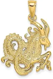 [JewelryWeb] 14ct Solid Textured Polished Gold Large Capricorn Zodiac Pend 28.7x21.5mm Wide
