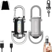 1200lm Super Bright Mini Keychain Flashlight Waterproof, Ultra-Bright LED Rechargeable Keychain Light, Portable USB Charging Waterproof Torch with Power Bank for Camping, Hiking, Emergency (2PCS-D)
