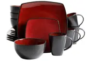 Vajillas Modernos Set Juego Bandejas Platos Tazas Tazones De Esmalte Rojo Negro