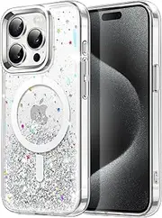 JETech Glitter Case for iPhone 15 Pro 6.1-Inch Compatible with MagSafe, Clear Cute Bling Sparkle for Women and Girls, Shiny Shockproof Magnetic Sparkly Phone Cover (Clear)