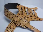 Leather pickguard/ strap Custom Hand Tooled Stratocaster "Floral Riffs"