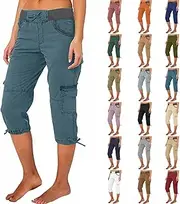 [Generic] Cargo Capris for Women Summer Lightweight Drawstring Fashion Hiking Cropped Jogger Low Waisted Pants Baggy Capri Pant