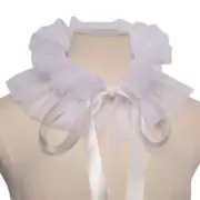 Women Mesh Layering Ruffled False Collar Ribbon Tie Detachable Chokers Shawl