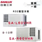 SANLUX三洋 R32 變頻 一級 窗型 冷氣 SA-L60VHR/SA-R60VHR 含基本安裝 智盛翔冷氣家電