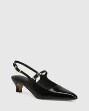 Harendra Black Crinkle Patent Leather Kitten Heel