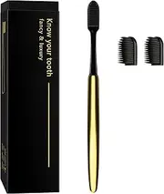 THISONG Toothbrush,Gold Color Ceramic Manual Toothbrush Golden Plated Luxury Travel Toothbrush with 2 Bonus Soft Silicone Bristles Replacement Head