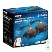 2 PACK! Feit Electric Triple Outlet Outdoor Smart Plugs WiFi, Controls Devices