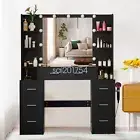 Large Black Make up Dresser Desk Dressing Table Set LED Lighted Mirror 10 Bulbs