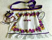 NWT GIRL KRAZY Child & Doll 1/2 Apron Set Purple Flowers Ruffle Ages 4 - 10