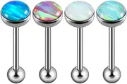 [Piercingpops] 14G Tongue Rings Tongue Barbells Hypoallergenic 16G Surgical Steel Body Jewelry Oral Piercing Ring with Shiny Opal Gemstone for Women & Men