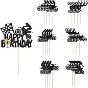 Motorbike Cake Topper Plates, 25Pcs Dirt Bike Cake Decorations Party Supplies Kids for Motocross Sports Theme Birthday Party Cake Decorations Supplies Black